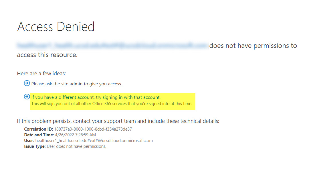 Access Denied OneDrive Screen Grab